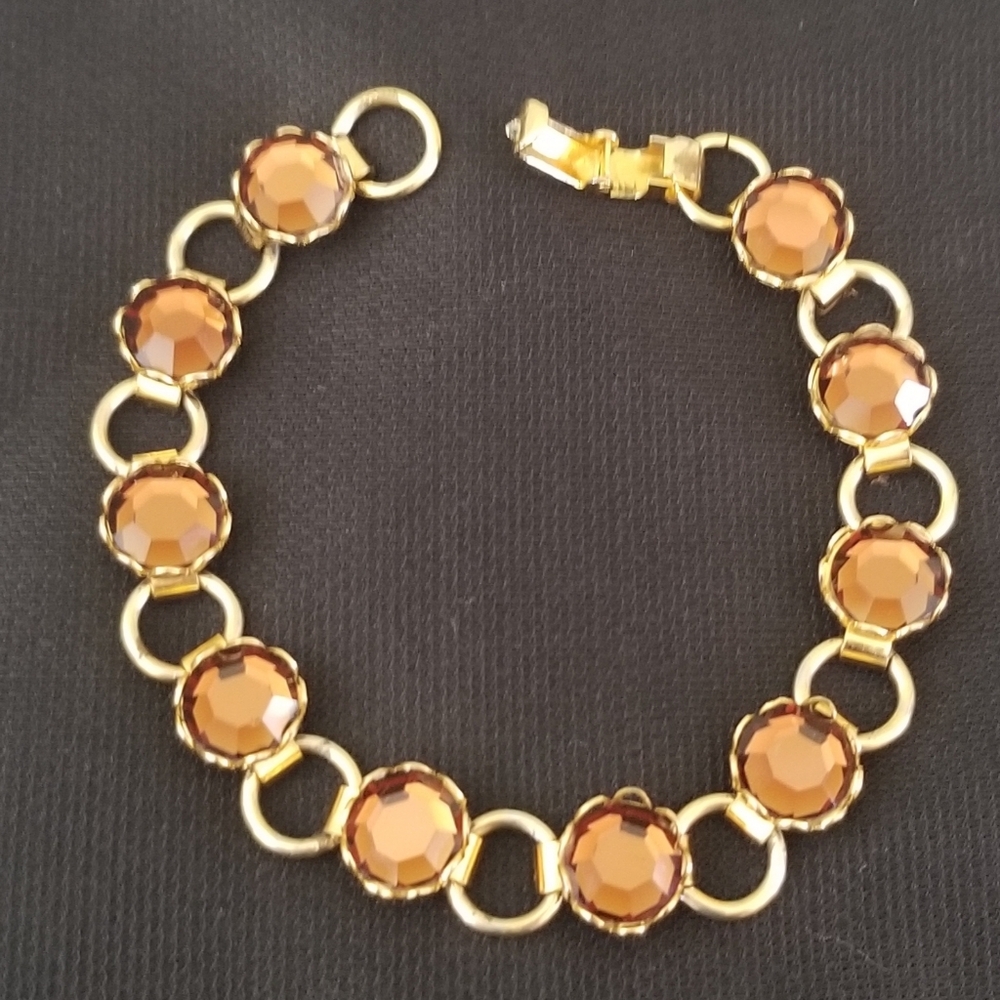 Vintage Faceted Smokey Quartz Bracelet 7" With 10 Stones Each 10mm Wide & Long. - Picture 3 of 4